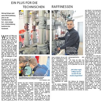 In der Werkstatt zeigt Michael Kröger seine Fähigkeiten im SHK-Handwerk, während er an einer komplexen Maschine arbeitet.